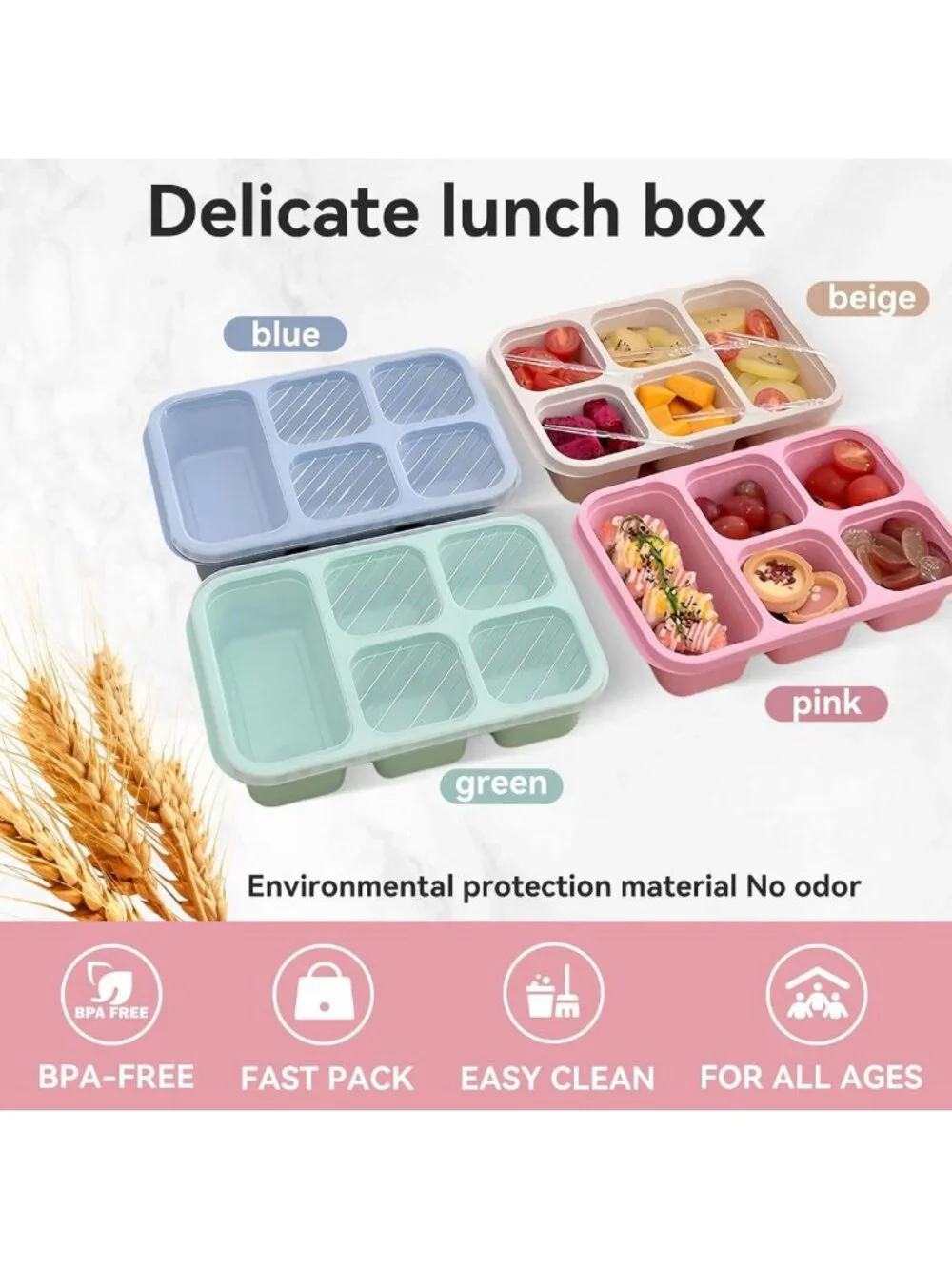 5 Compartment Reusable Bento Lunch Box Set - Perfect for Travel & Work Meals